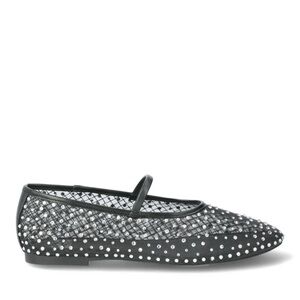 Elegant Black Mesh Flats with Rhinestone Accents